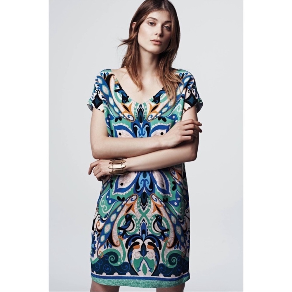 Anthropologie Maeve Folksong Birds Floral Paisley Shift Dress​ sz small